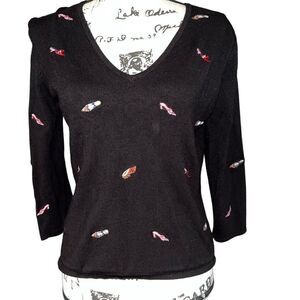 Tailor B. Moss black embroidered shoe sweater small‎